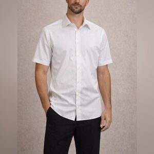 Brioni White Short Sleeve Button Down Shirt Made in Italy Cotton Size 17.5